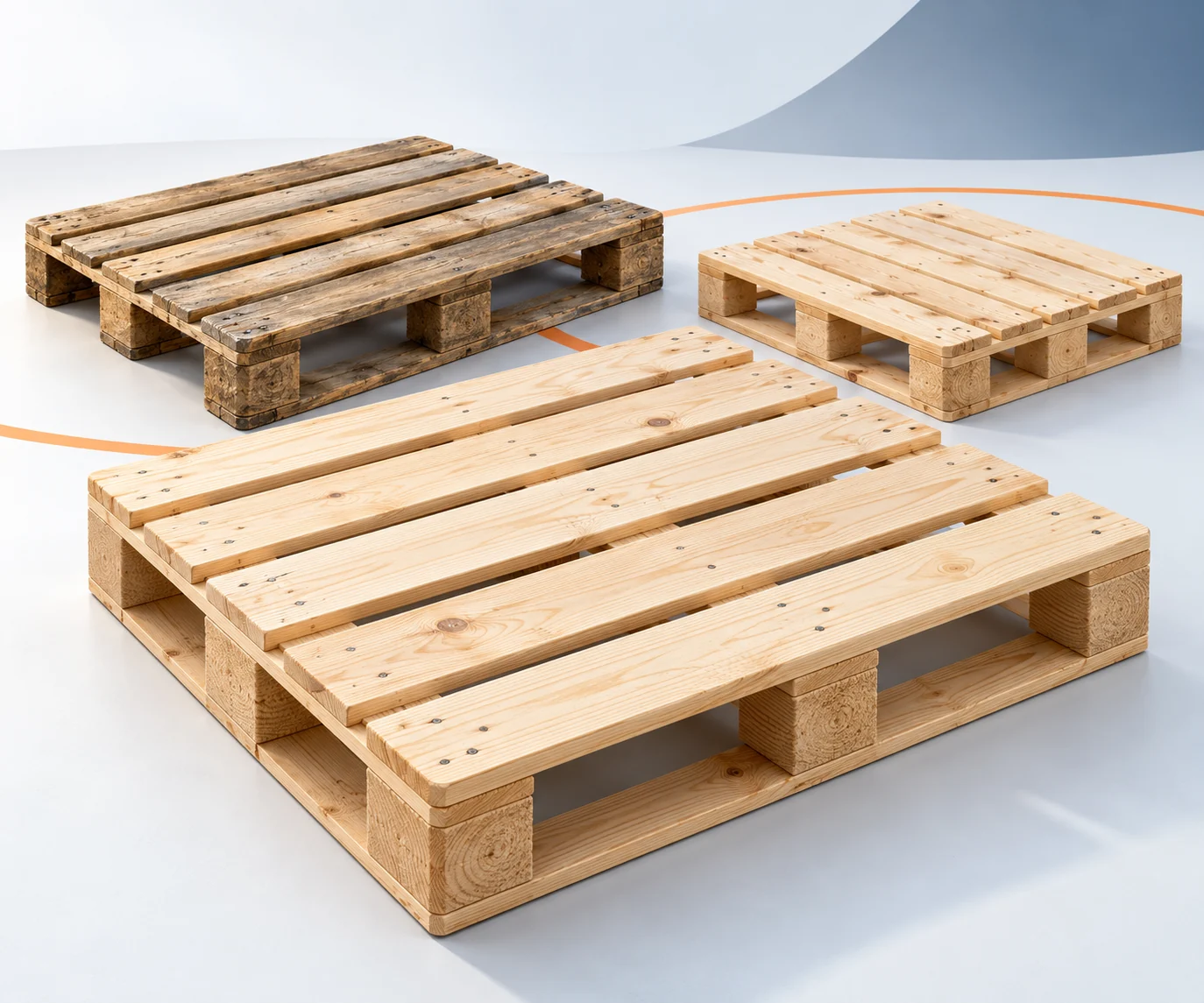 Trois palettes en bois neuves et reconditionnées